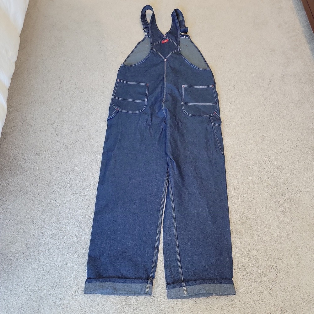 Dickies Dungarees Adult 42x32 Blue Overalls Denim Bib Work Wear Carpenter Men - Picture 10 of 11